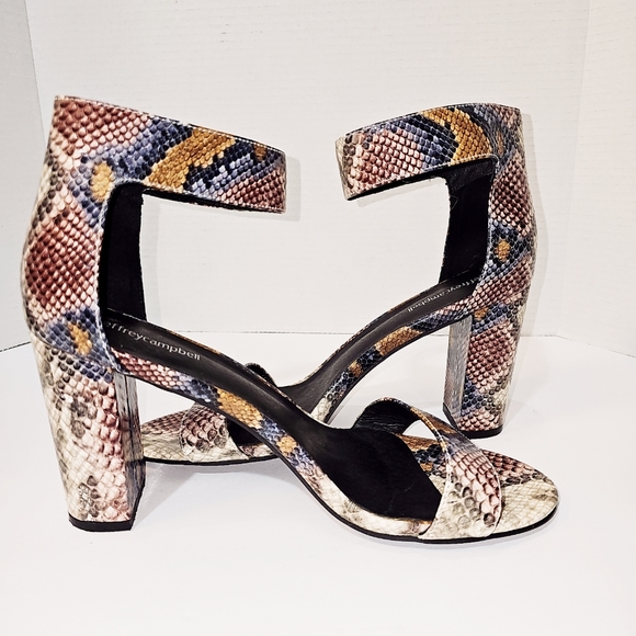 Jeffrey Campbell Snake Embossed Leather Heeled Sandals Shoes size 11 - Picture 4 of 12